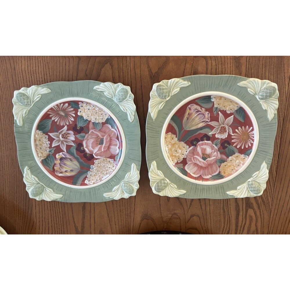 Set of 2 Certified International La Toscana Square Dinner Plates Pamela Gladding